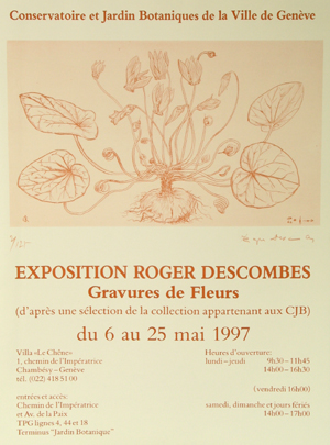 Roger Descombes, Affiche pour l'exposition de gravures de fleurs au Conservatoire et jardin botaniques de Genève, 1997, 1997 - Affiche pour l'exposition de 1997 au Conservatoire et jardin botaniques de la ville de Genève.