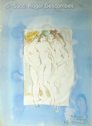 Roger Descombes, Les Amies, Verlaine, 1976 -  Aquarelle, Les Amies, Verlaine,