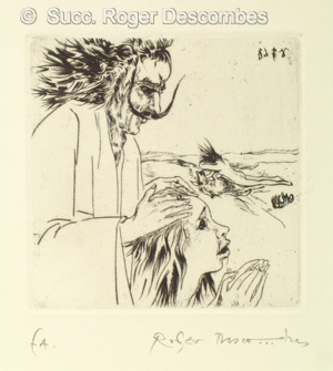 Roger Descombes, Dali, 1968 - gravure pointe sèche