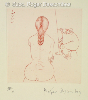 Roger Descombes, L'artiste et son Modèle, 1972 - gravure pointe sèche
